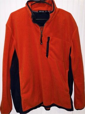 Nautica XL Men’s Orange Zip-Front Fleece Pullover with Navy Accents